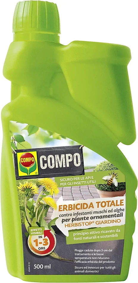 COMPO Erbicida Totale HERBISTOP Pronto Uso Giardino PFnPO, Per Piante Ornamentali, Contro Infestanti, Muschi e Alghe, 500 ml