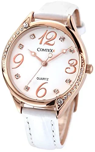 Comtex Orologio analogico da polso donna,cinturino in pelle,impermeabile…