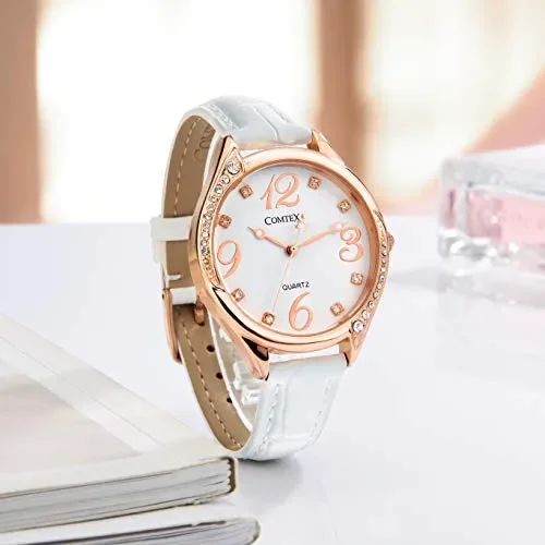 Comtex Orologio analogico da polso donna,cinturino in pelle,impermeabile… - immagine 3