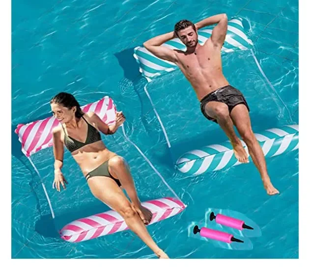 Confezione da 2 Amaca Galleggiante Gonfiabile per Piscina, Amaca Multiuso 4-in-1 con 2 Pompe d’Aria, sedie da Piscina per Spiaggia, Piscina, Giochi d’Acqua per Feste (Blu, Rosa)