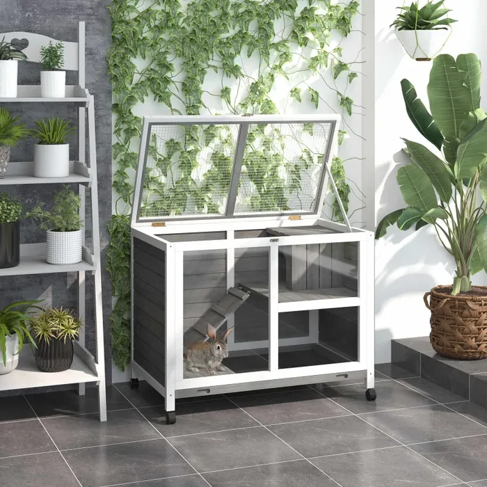 Conigliera da Esterno 2 Livelli 91,5×53,3×73 cm in Legno Grigio - immagine 2