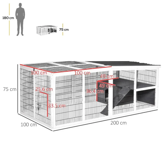 Conigliera da Esterno 200x100x75 cm in Legno e Metallo Grigia Vendita calda - immagine 3