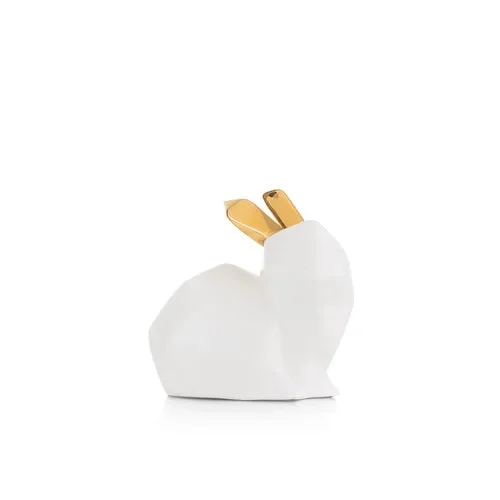 CONIGLIO IN CERAMICA BIANCO CON DETTAGLI IN ORO (9.7×9.5xh.6.2cm)