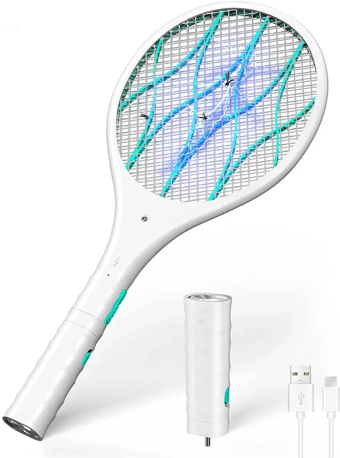 CONOPU Racchetta Zanzare Elettrica, 4000 Volt, 1200mAh USB Ricaricabile Antizanzare, Torcia Rimovibile, 3 Strati Protezione Maglia, Efficace Contro Le Mosche, Ideale per Interni ed Esterni, Nero