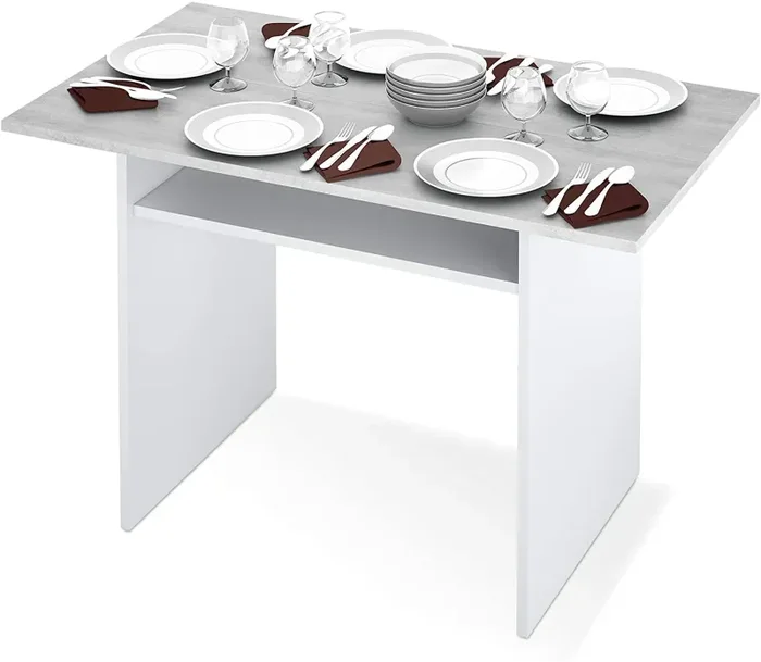 Console Apribile a Libro 120x35x77 cm in Legno Bianco e Cemento