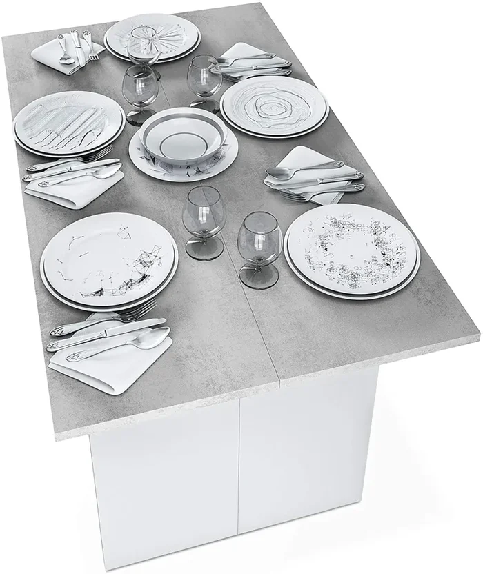 Console Apribile a Libro 120x35x77 cm in Legno Bianco e Cemento - immagine 2