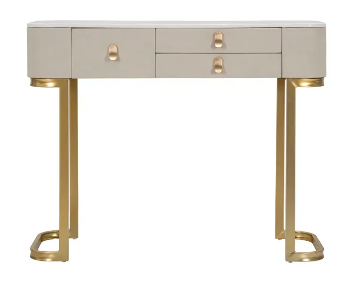 Console Fissa 3 Cassetti Beauty 100x80x40 cm in Legno MDF e Metallo Crema/Oro - immagine 2