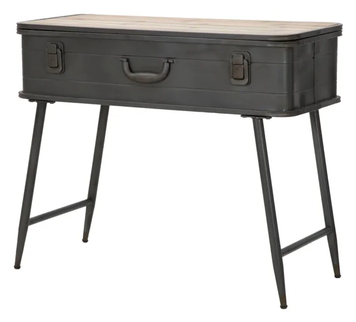 Console Industry con Contenitore 80x35x67,5 cm Legno di Abete e in Ferro Grigio - immagine 3