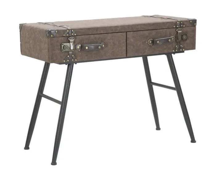 Console Travel 90x40x80 cm MDF e in Ferro e PU Marrone