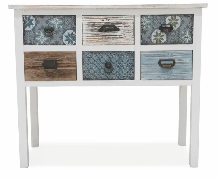 Consolle 6 Cassetti 90x38x78,5 cm in Legno Soriani Bianco Anticato Moda - immagine 2