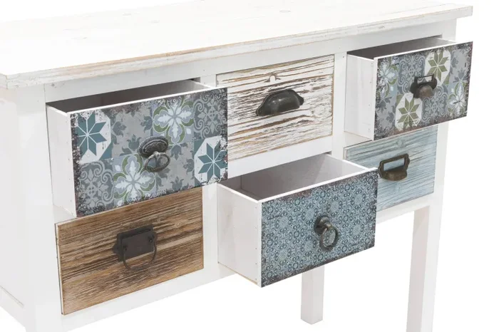 Consolle 6 Cassetti 90x38x78,5 cm in Legno Soriani Bianco Anticato Moda - immagine 3