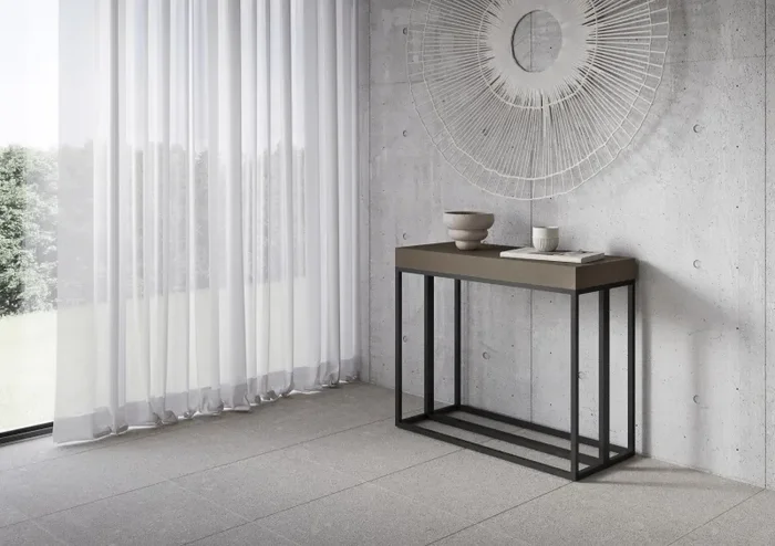 Consolle Allungabile 90-196x40x77 cm Epoca Small Premium Tortora Telaio Antracite In saldo - immagine 2