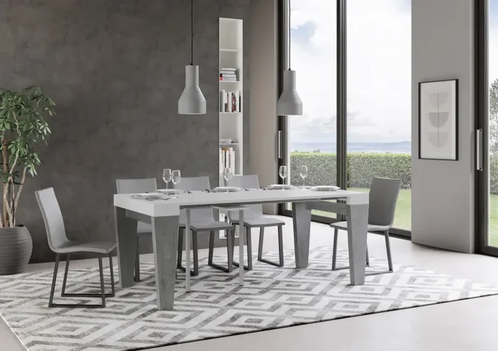 Consolle Allungabile 90-196x40x77 cm in Nobilitato Bianco e Grigio - immagine 3