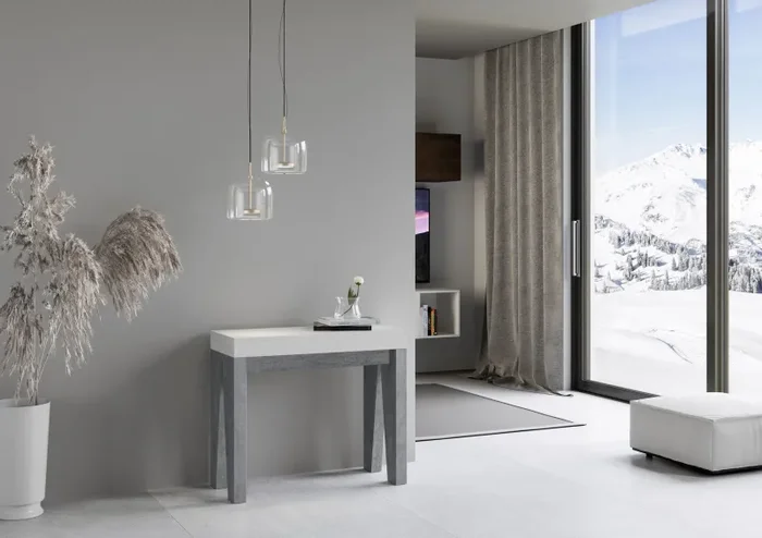 Consolle Allungabile 90-196x40x77 cm in Nobilitato Bianco e Grigio Vendita calda online - immagine 2