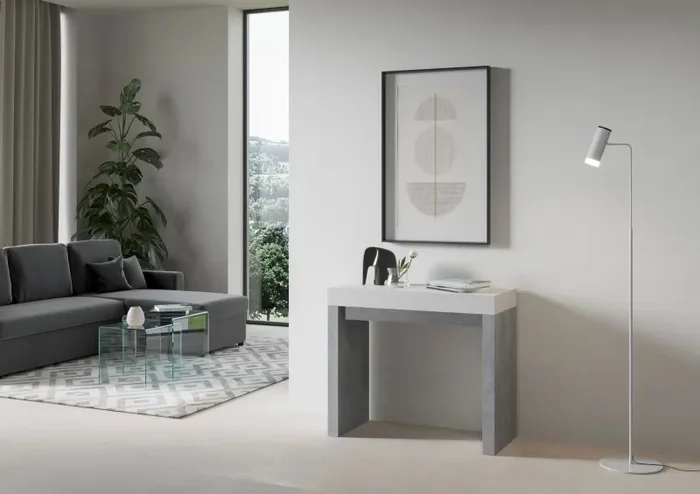 Consolle Allungabile 90-196x40x77 cm in Nobilitato Bianco e Grigio - immagine 2