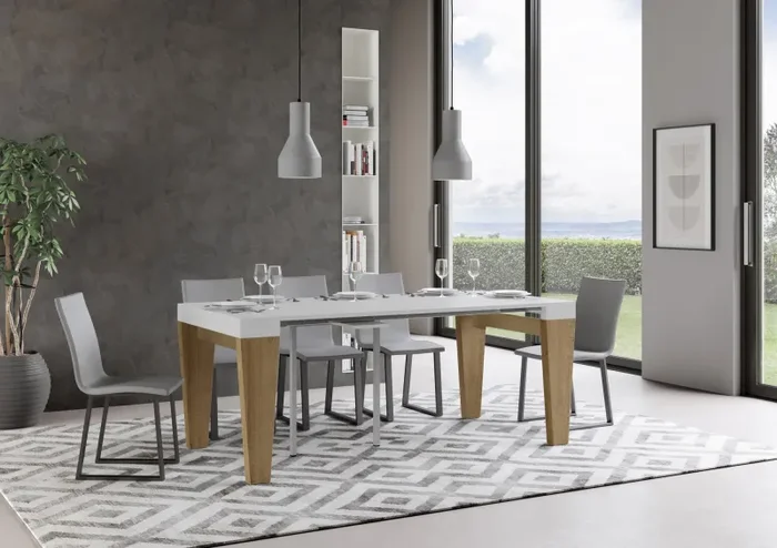 Consolle Allungabile 90-196x40x77 cm in Nobilitato Bianco e Marrone Vendita calda - immagine 3