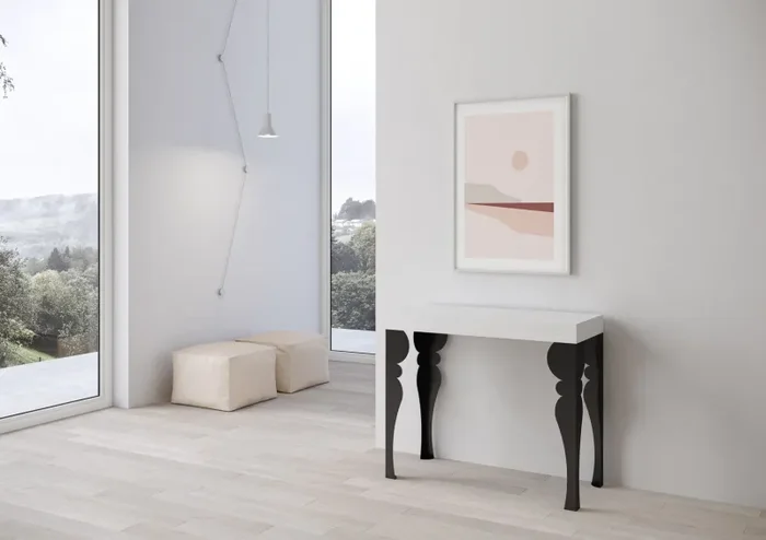 Consolle Allungabile 90-196x40x77 cm in Nobilitato Bianco Fornitura - immagine 2