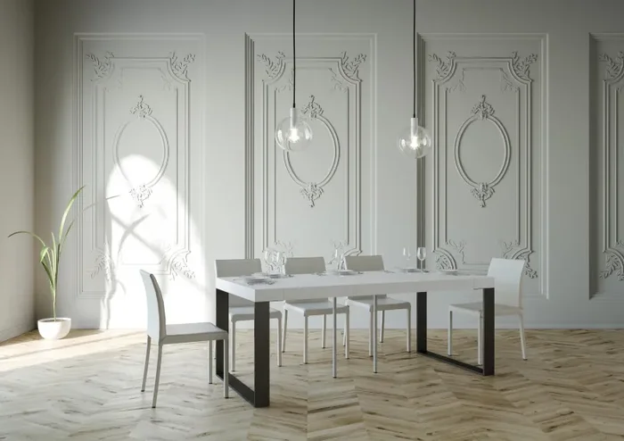 Consolle Allungabile 90-196x40x77 cm in Nobilitato Bianco - immagine 3