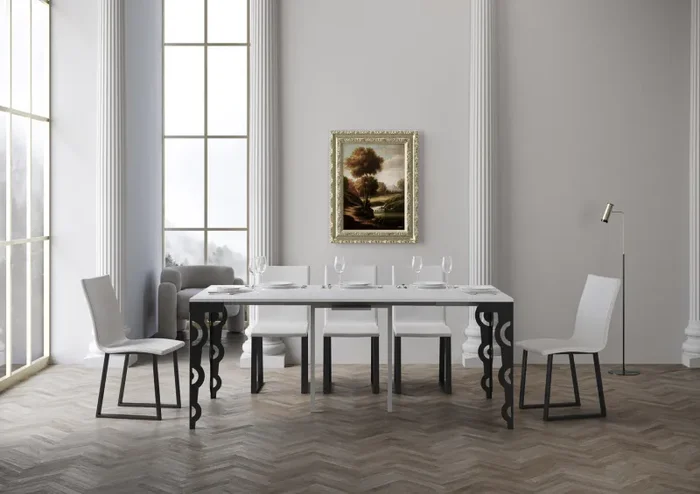 Consolle Allungabile 90-196x40x77 cm in Nobilitato Bianco - immagine 3