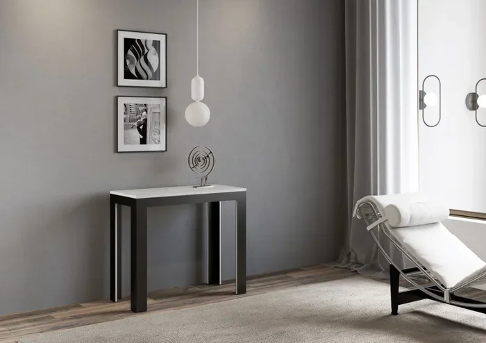 Consolle Allungabile 90-196x40x77 cm in Nobilitato Bianco - immagine 2