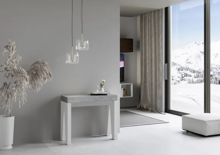 Consolle Allungabile 90-196x40x77 cm in Nobilitato Grigio e Bianco Fornitura - immagine 2