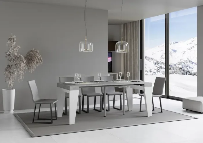 Consolle Allungabile 90-196x40x77 cm in Nobilitato Grigio e Bianco Fornitura - immagine 3