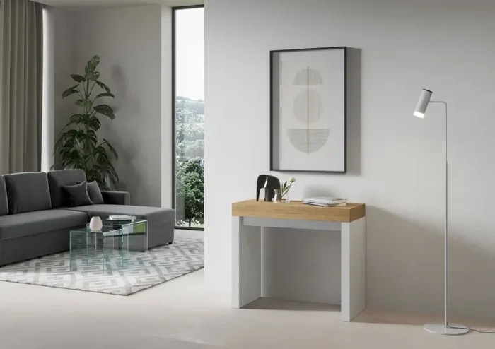 Consolle Allungabile 90-196x40x77 cm in Nobilitato Marrone e Bianco Moda - immagine 2