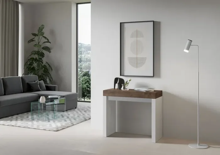 Consolle Allungabile 90-196x40x77 cm in Nobilitato Marrone e Bianco - immagine 2