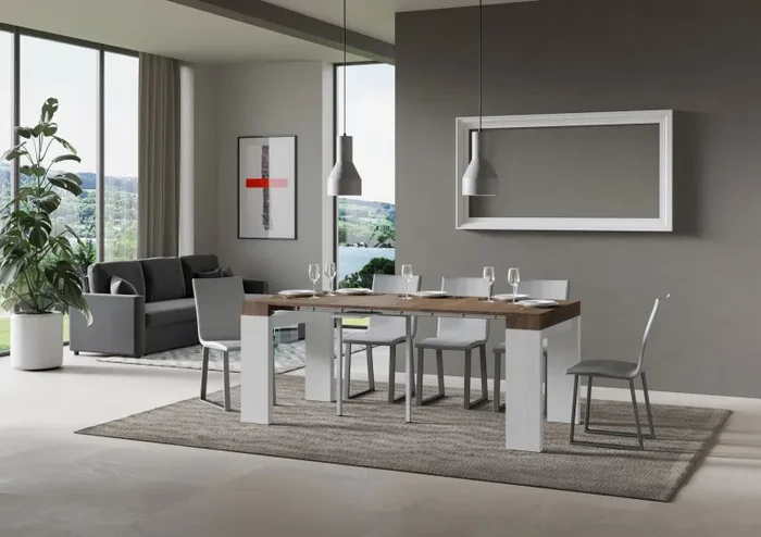 Consolle Allungabile 90-196x40x77 cm in Nobilitato Marrone e Bianco - immagine 3