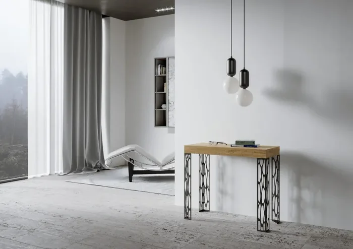 Consolle Allungabile 90-196x40x77 cm in Nobilitato Marrone - immagine 2