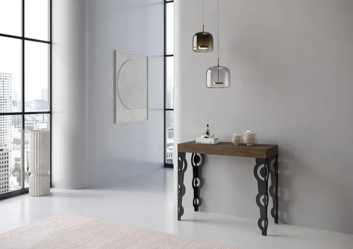 Consolle Allungabile 90-196x40x77 cm in Nobilitato Marrone - immagine 2