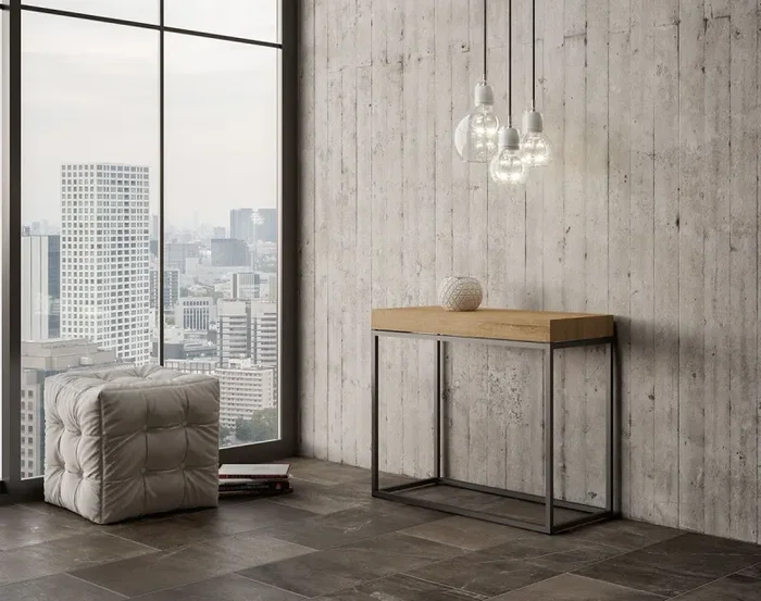 Consolle Allungabile 90-196x40x77 cm in Nobilitato Marrone - immagine 2