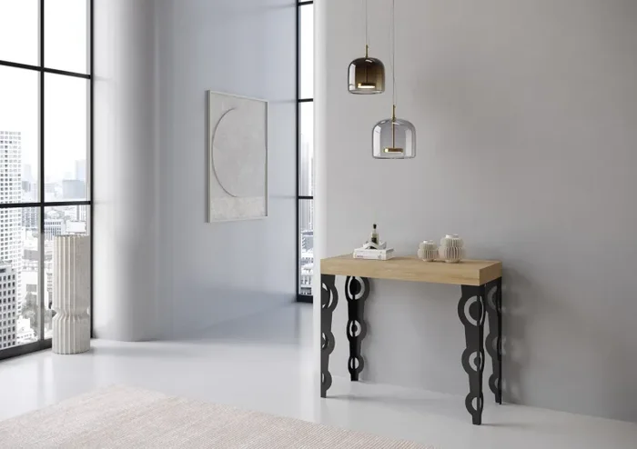 Consolle Allungabile 90-196x40x77 cm in Nobilitato Marrone - immagine 2