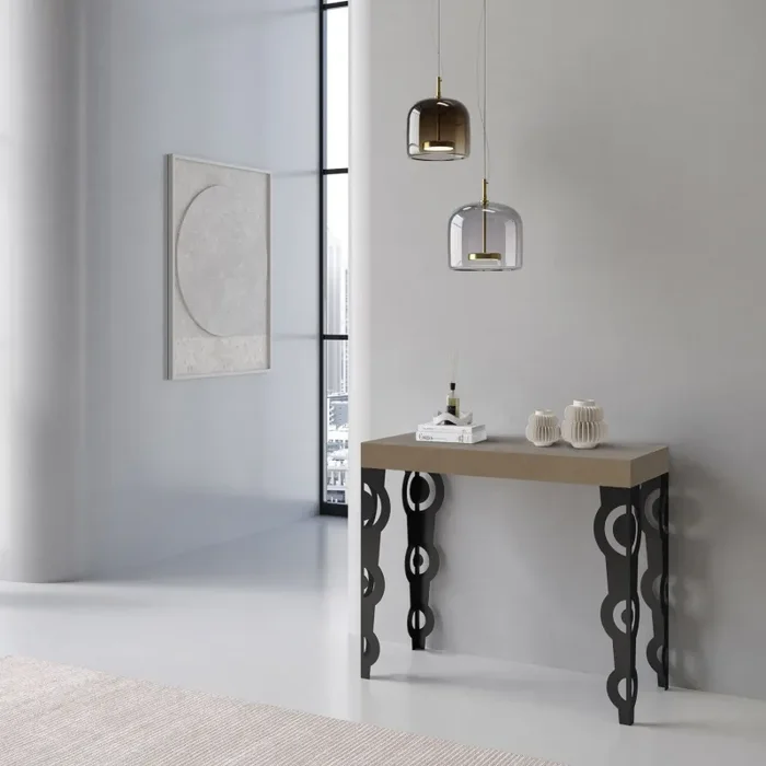 Consolle Allungabile 90-196x40x77 cm Karamay Small Premium Tortora Telaio Antracite - immagine 2