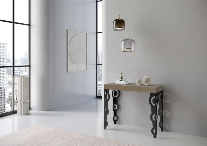 Consolle Allungabile 90-196x40x77 cm Karamay Small Tortora Telaio Antracite - immagine 3