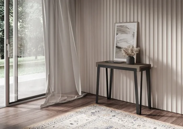 Consolle Allungabile 90-196x40x77 cm Rio Small Premium Tortora Telaio Antracite - immagine 2