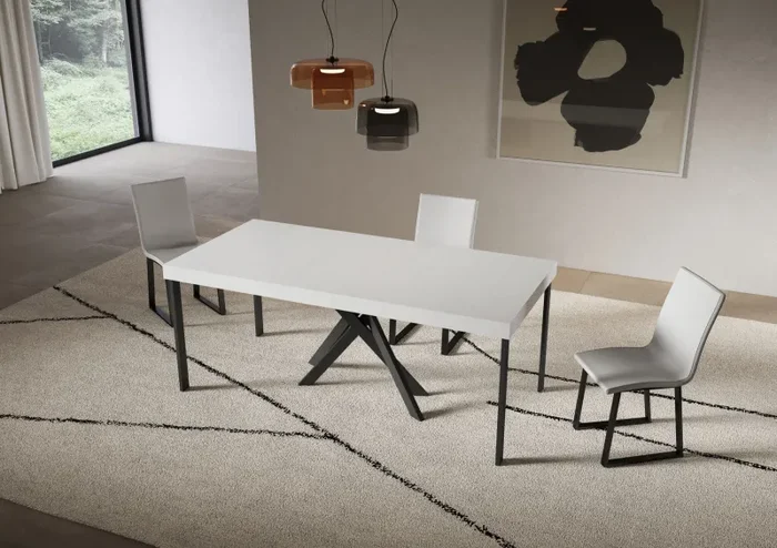 Consolle Allungabile 90-196x40x77 cm Saki Small Premium Bianco Frassino Gambe Antracite - immagine 3