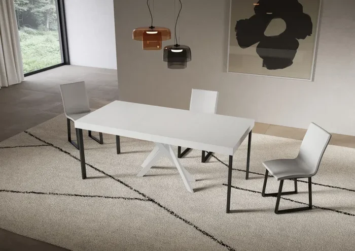 Consolle Allungabile 90-196x40x77 cm Saki Small Premium Bianco Frassino Gambe Bianche - immagine 3