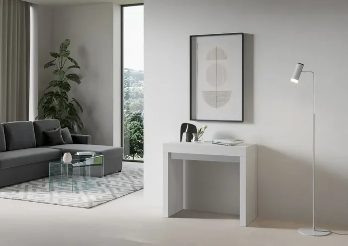 Consolle Allungabile 90-196x42x77 cm in Nobilitato Bianco - immagine 2