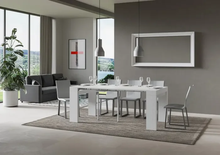 Consolle Allungabile 90-196x42x77 cm in Nobilitato Bianco - immagine 3