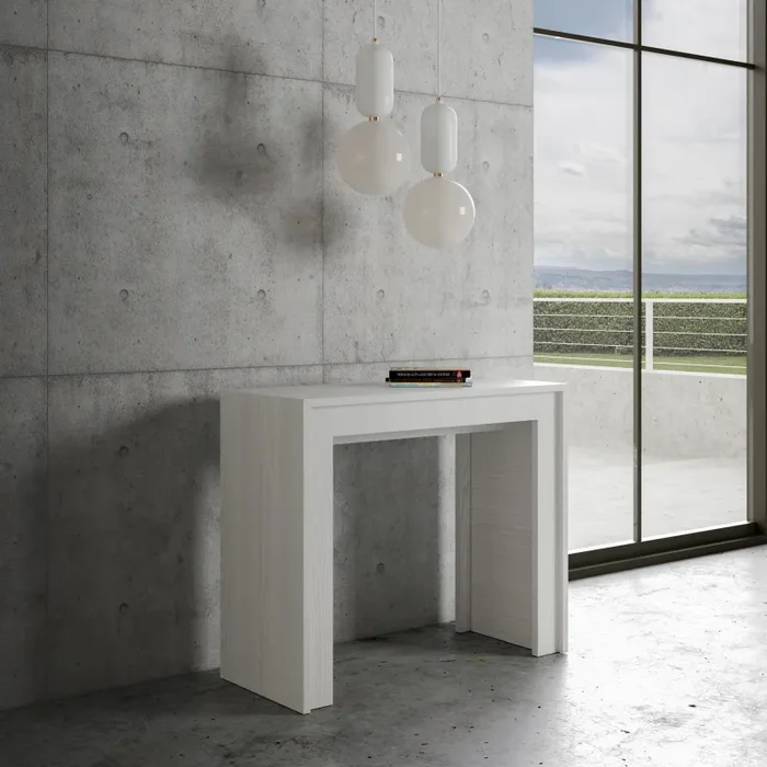 Consolle Allungabile 90-198x42x78 cm in Nobilitato Bianco - immagine 2