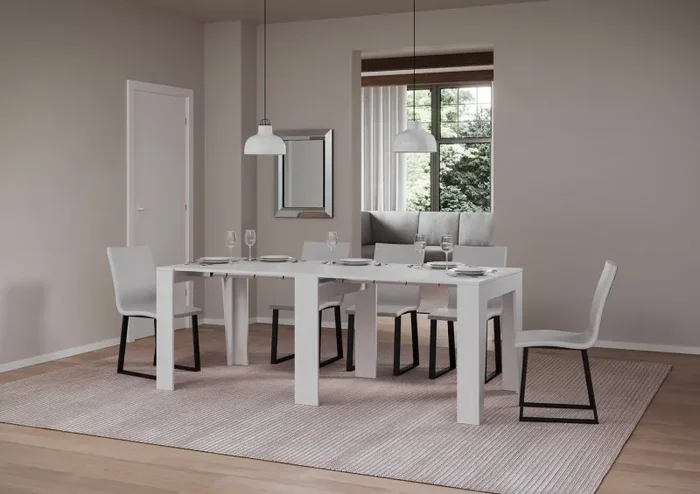 Consolle Allungabile 90×25/211 cm Pannelli in Nobilitato Anea Bianco Frassino - immagine 2