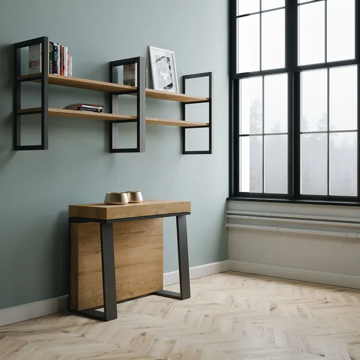 Consolle Allungabile 90-288x40x77 cm in Nobilitato Marrone - immagine 3