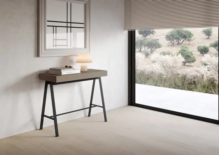 Consolle Allungabile 90-300x40x77 cm Banco Tortora Telaio Antracite - immagine 2