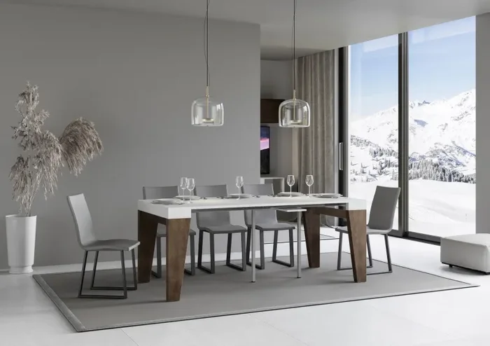 Consolle Allungabile 90-300x40x77 cm in Nobilitato Bianco e Noce Vendita calda online - immagine 3