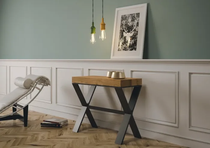 Consolle Allungabile 90-300x40x77 cm in Nobilitato Marrone - immagine 2