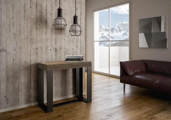 Consolle Allungabile 90-300x40x77 cm in Nobilitato Marrone - immagine 3