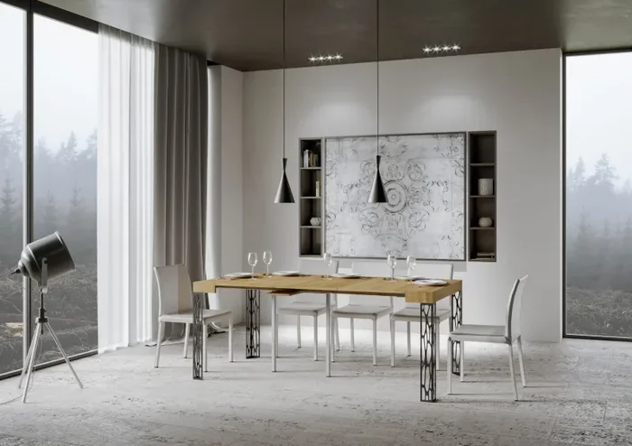 Consolle Allungabile 90-300x40x77 cm in Nobilitato Marrone - immagine 3