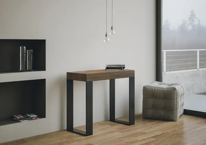 Consolle Allungabile 90-300x40x77 cm in Nobilitato Marrone Moda - immagine 2