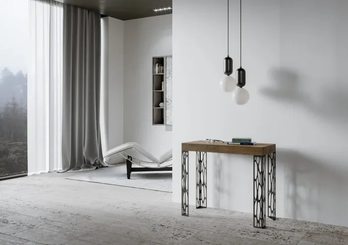 Consolle Allungabile 90-300x40x77 cm in Nobilitato Marrone - immagine 2